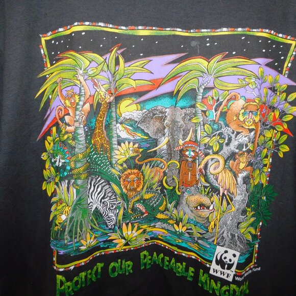 VTG WWF World Wildlife Fund Mens L Animals T Shirt PROTECT OUR PEACEABLE Kingdom - Picture 3 of 11